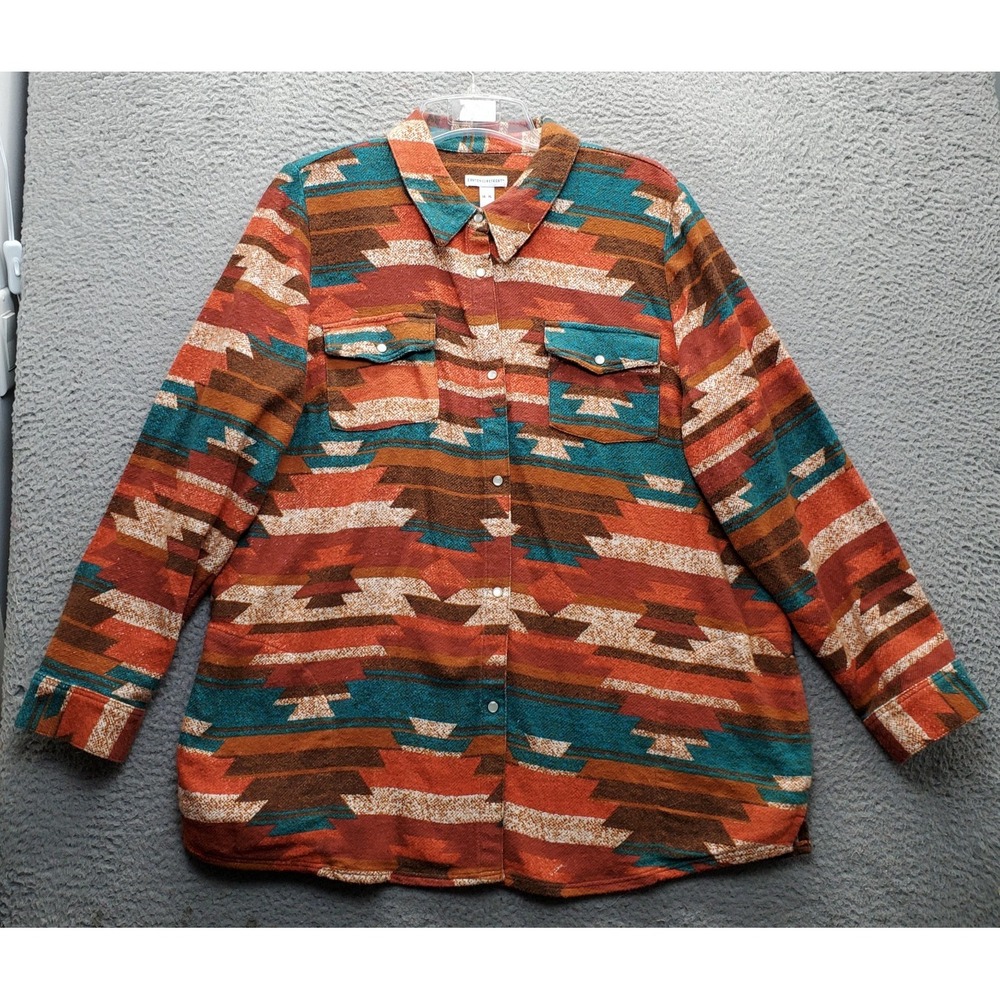Canyon Retreat Southwestern Shirt Womens XL Multi Aztec Print Pearl Snap Front